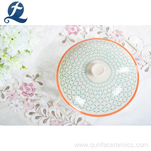 Round Customized Hand Painting Ceramic Pot With Lid